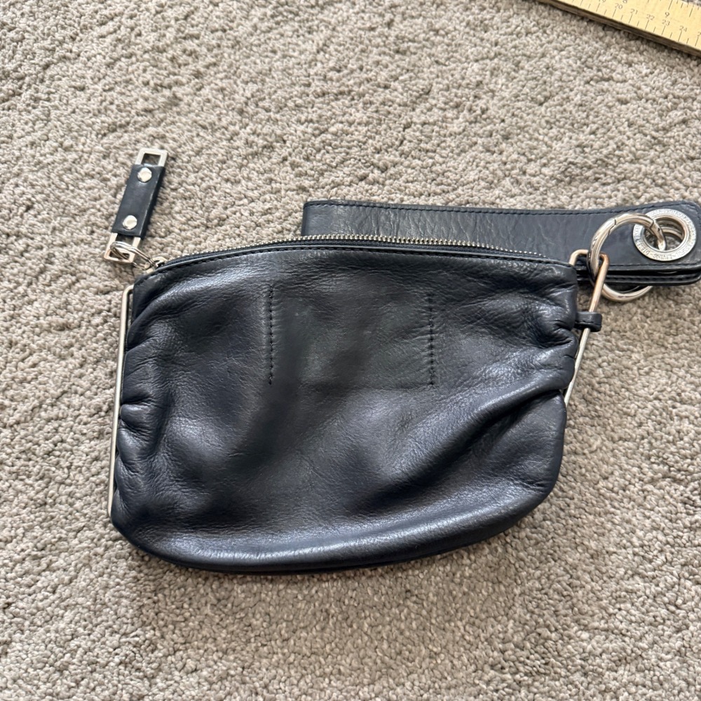 Diesel Black Leather Wristlet Pouch Clutch Bag Silver Hardware Only The Brave - Picture 4 of 7